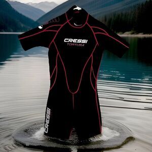 Cressi Tortuga 3mm Men's Shorty Wetsuit Medium Black/Red Excellent Condition
